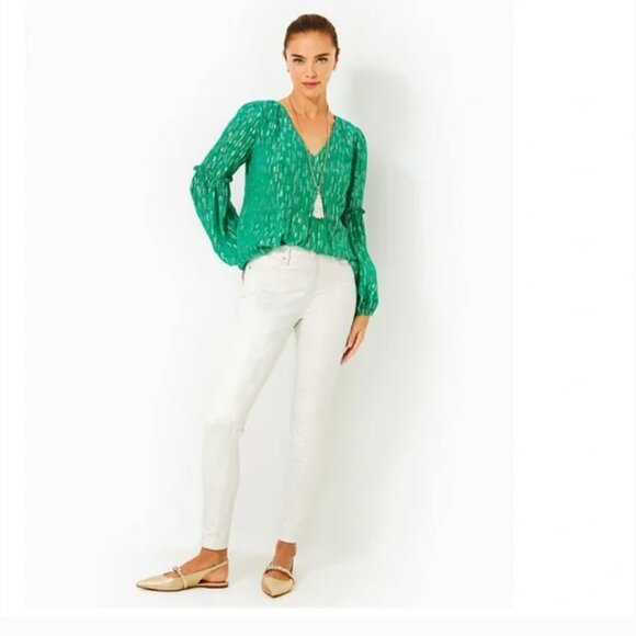 Lilly Pulitzer Eagan High Rise Super Skinny, Coconut Metallic, Size 8 - Picture 3 of 14